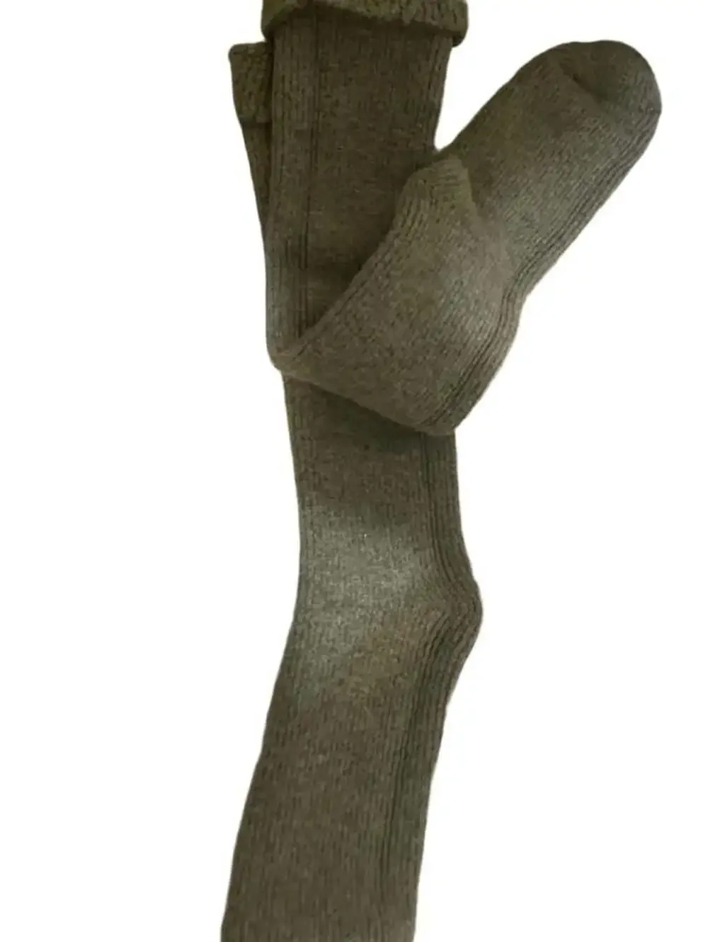 Chunky Knit Wool Ribbed Over-The-Knee Long Socks-Olive Green